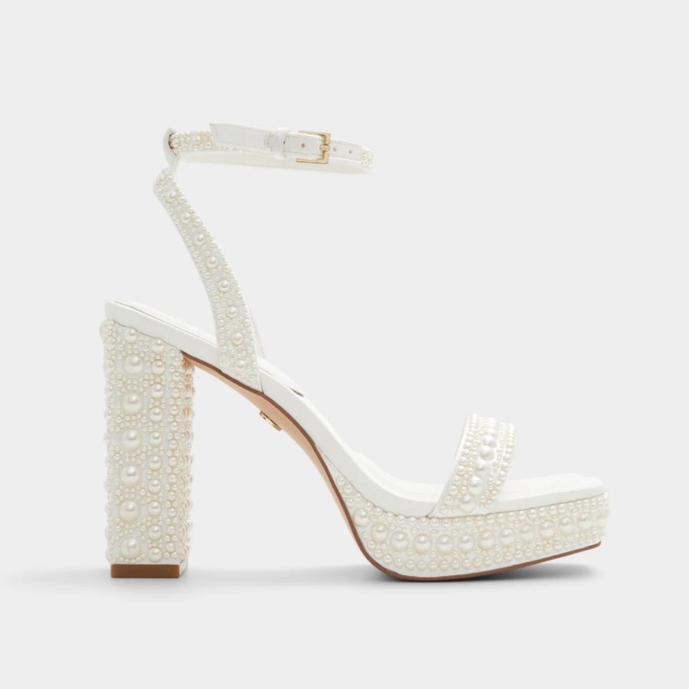 Aldo Lulu Pearl Strappy Block Heel Platform Sandal size 8